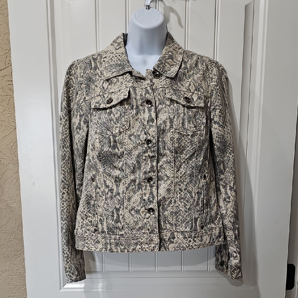 Christopher & Banks Beige Snake Print Jean Jacket